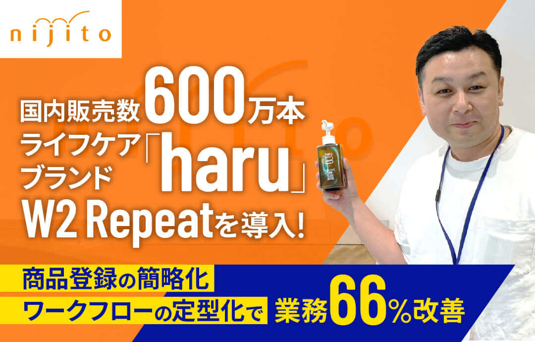 発売1カ月で24,000本販売する人気ライフケアブランド「haru」が EC事業拡大のために、ECプラットフォーム「W2 Repeat」を導入。業務工数66%削減とLTV改善を実現