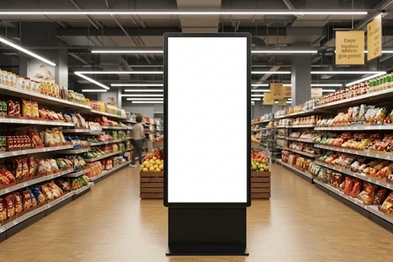 小売DXにおけるリテールメディアとして活用される店内の大型デジタルサイネージ