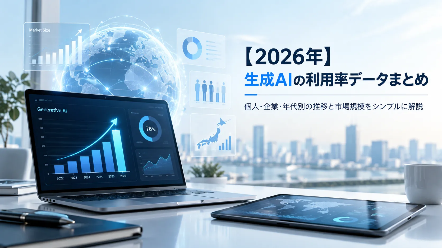 【2026年】生成AIの利用率データまとめ｜個人・企業・年代別の推移と市場規模